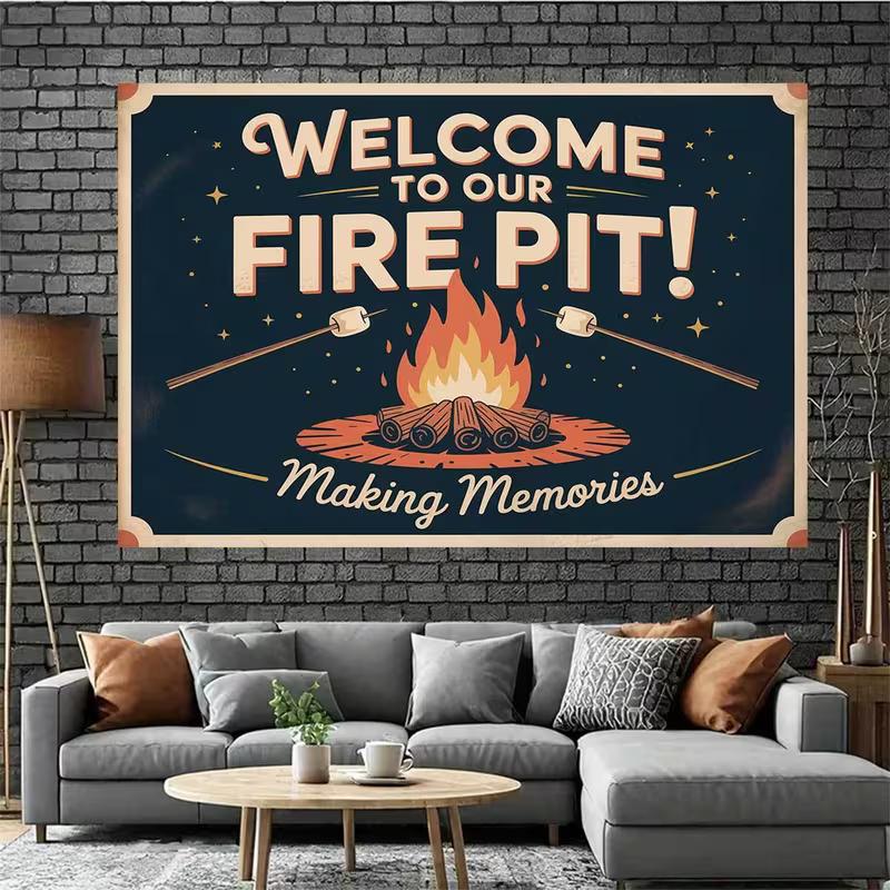 2D Flat Printing Vintage Campfire Backdrop for S'mores Night and Family Gathering Photoshoot