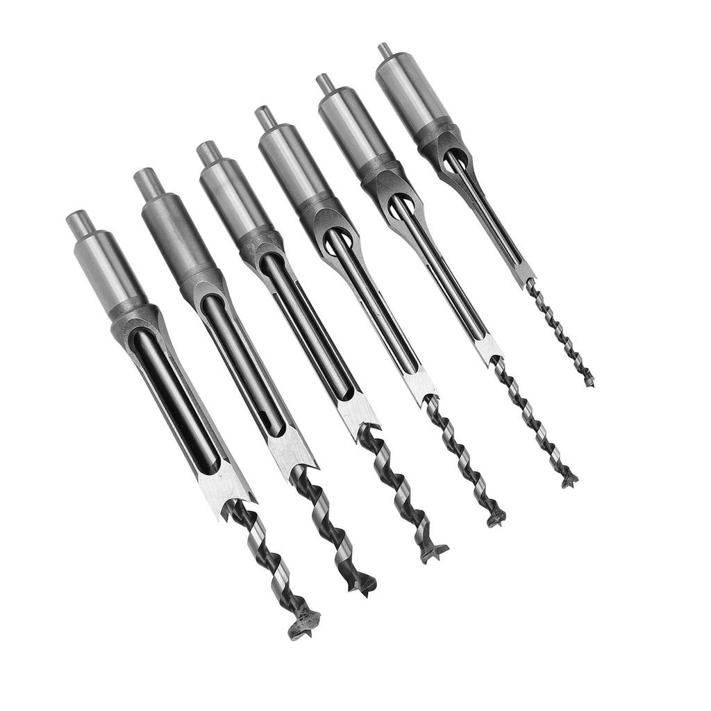 6Pcs SquaRe Hole Saw Auger Drill Bit Mortising Chisel Woodworking Tool