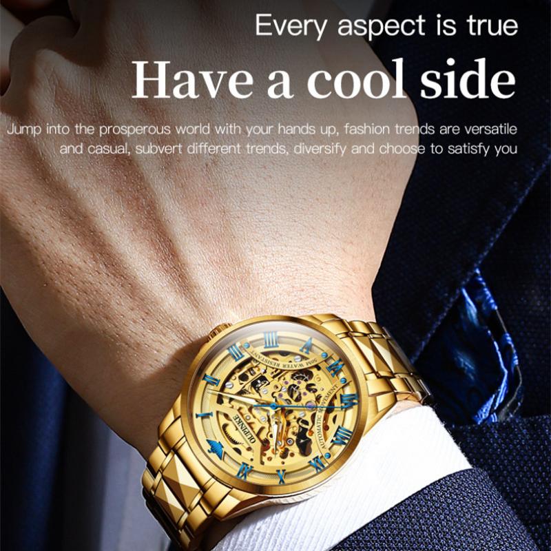 OUPINKE Men's Watch Full -automatic Mechanical Watch Hollow Movement Waterproof High -end Watch