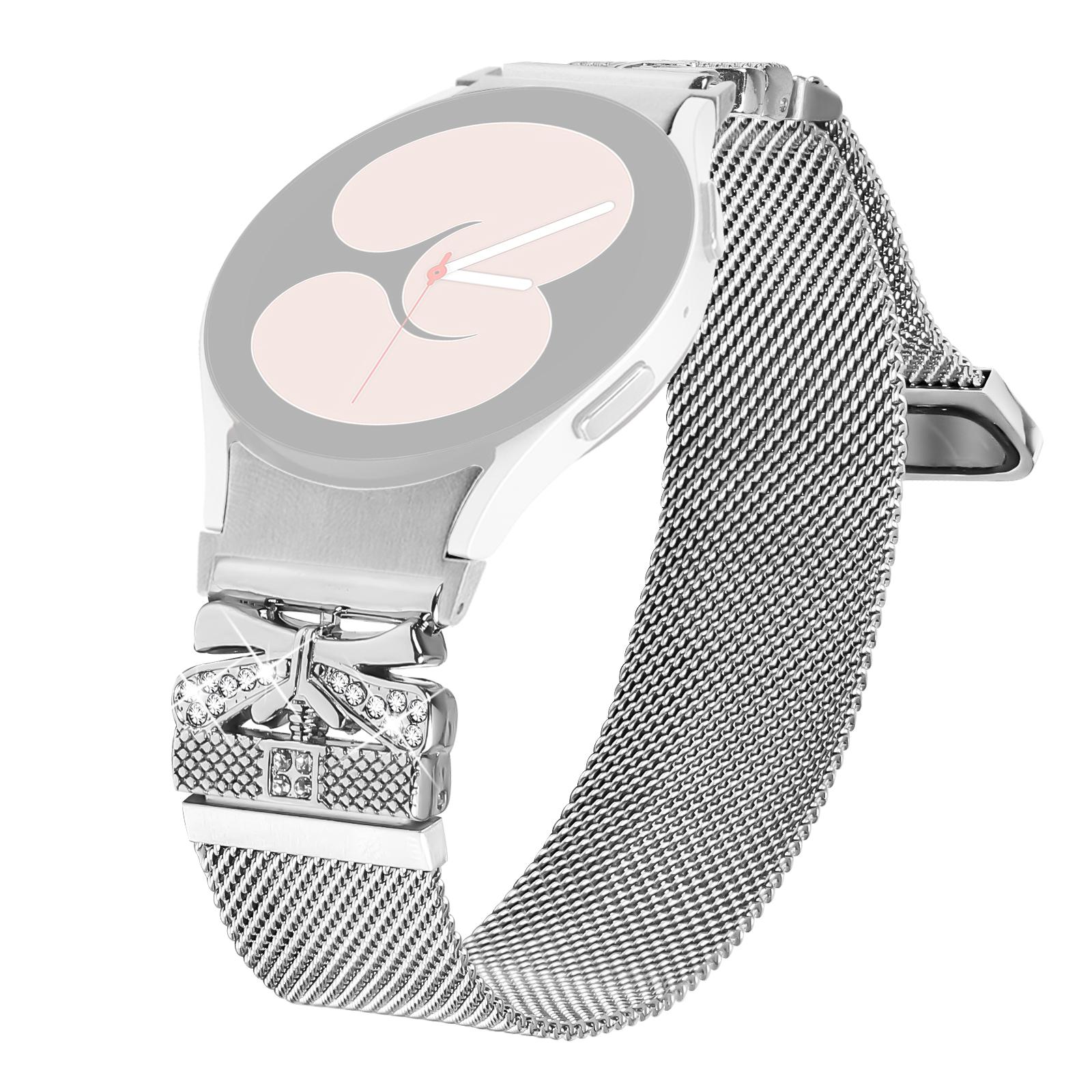 

Silver Metal Strap with Connector for Samsung Galaxy Watch6 40mm/44mm/6 Classic 43mm/47mm Milanese Watch Band Butterfly Decor A