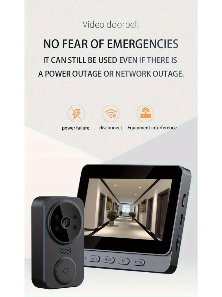 4.3-Inch Smart Wireless Video Doorbell with Two-Way Talk and Peephole Camera