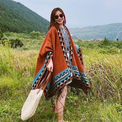 Bohemian Ethnic Cape Coat Western Sichuan Travel Wear Cape Shaws with high-end šátek