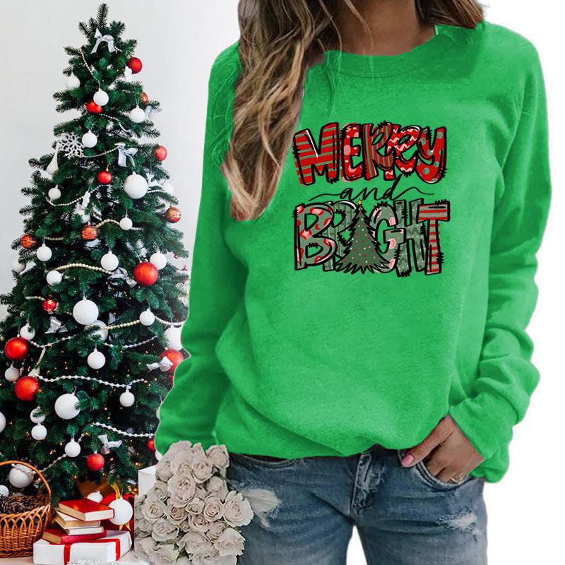 Christmas Merry And Bright Print Sweatshirts For Women