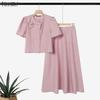 ZANZEA Women Short Sleeve Blouse and Skirts Casual Two Piece Suit Sets