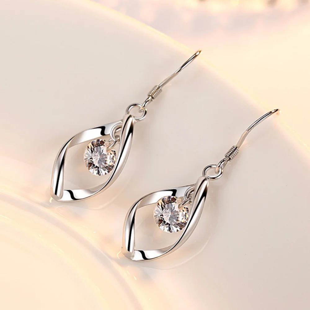 925 Sterling Silver Earrings Inlaid Zircon Women's Simple Pendant Earrings Valentine's Day Anniversary Party Birthday Gift