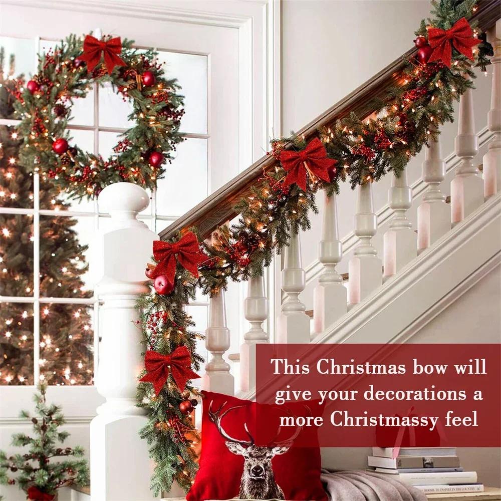 10pcs 14cm Christmas Sparkling Bows Decoration Xmas Tree Pendant Ornaments for Home Christmas New Year Party DIY Bow Decorations