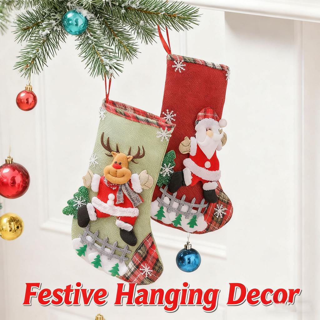 1 Pcs Christmas Stockings 11.81 Inches Stockings for Christmar Christmas Decorations with Cute Pattern Christmas Ornament