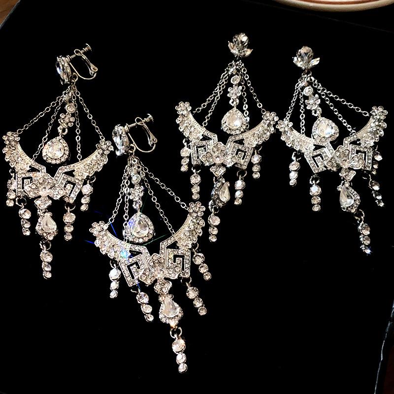 Lucky Star Jewelry Women's Light Inlaid Rhinestone Flower Water Drop Tassel Earring For Luxury Earring For Temperament High-Grade Sense Zircon