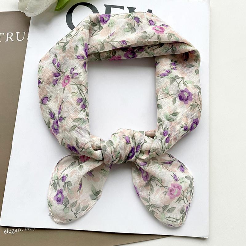 

1Pc Headscarf 58cm Ladies Headband Versatile Sun Protection Spring Autumn Neck Scarves Cotton Linen Square Scarf Light And Thin E