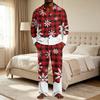 Kerstpyjamaset voor heren met knopenhemd en rechte broek, Casual print nachtkleding tweestukken outfit, Feestelijke loungewear voor de feestdagen