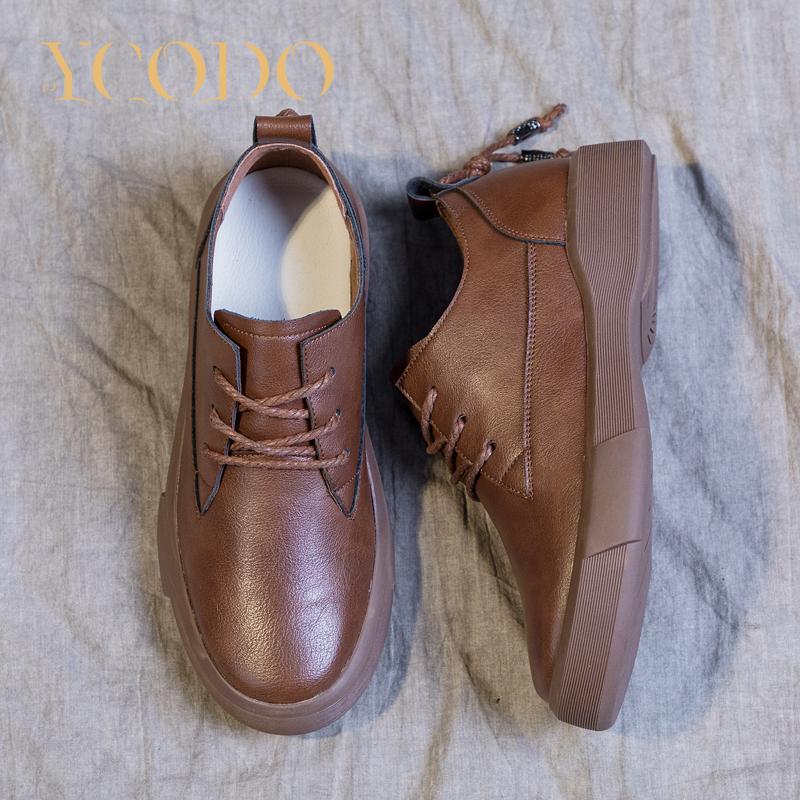 Spring Fall Flat Large Leather Student Shoes Girl Loafers