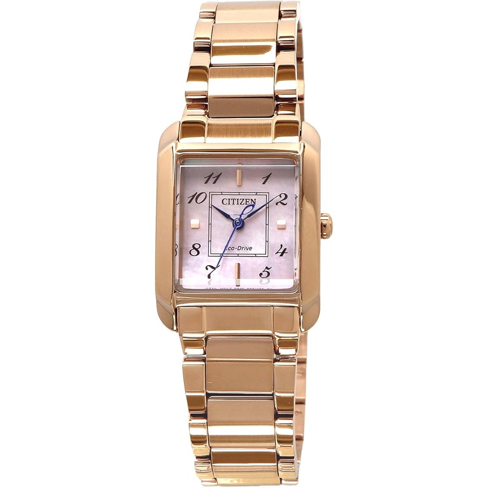 Citizen Eco-Drive SQUARE Collection Women's Watch 30mm Sapphire Glass White Mother of Pearl Rose Gold