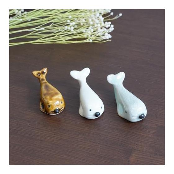 Seal Chopstick Rests, Set of 5, Hokkikun, Made In Japan, Mino Ware, Cute Ceramic Chopstick Rests (Light Blue)