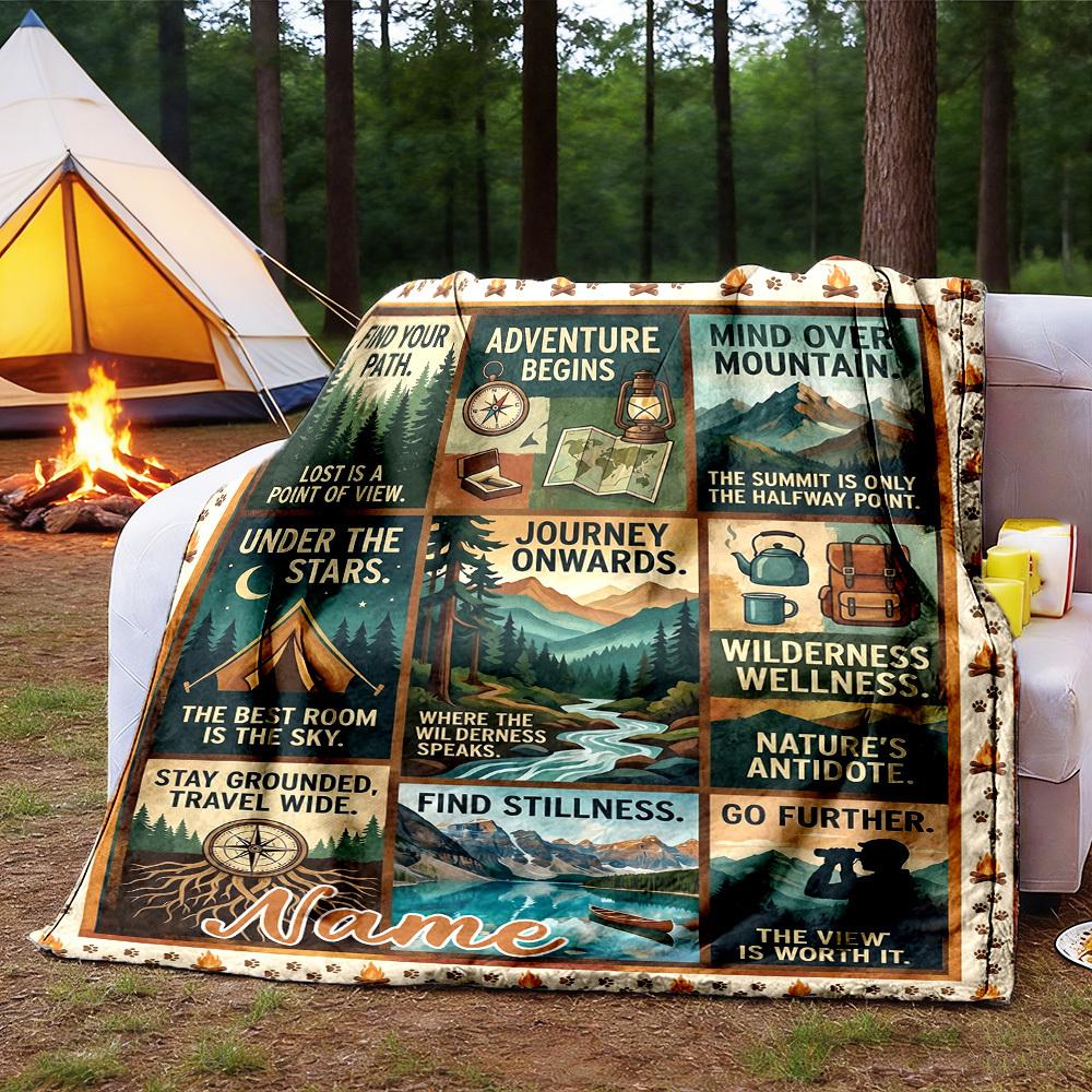 Adventure Begins Customize Your Name Outdoor Blanket Comfortable Soft Lightweight Multiseasonal Blanket For Travel Camping Picnics Sofa Office Bed