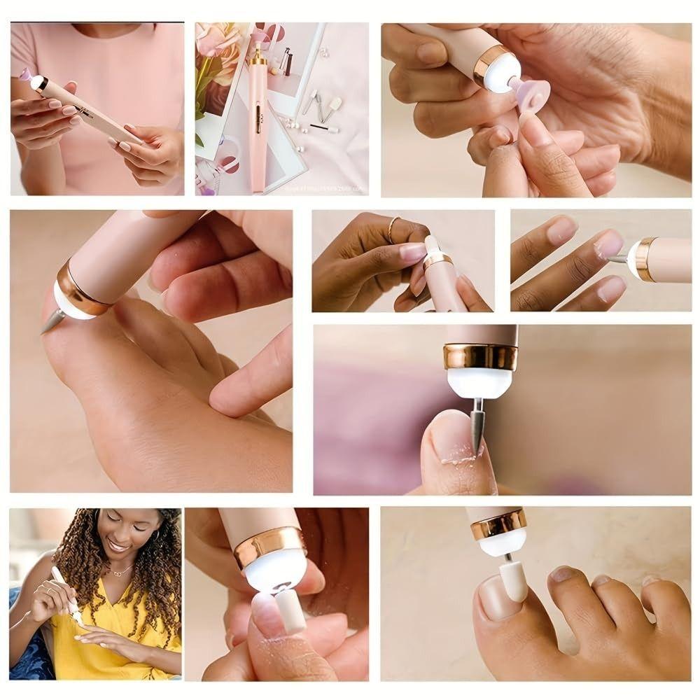 Rechargeable 5 in1 Nail Polishing Machine with LED Light Dual-speed Polishing Electric Nail Grinder 5 Grinding Heads
