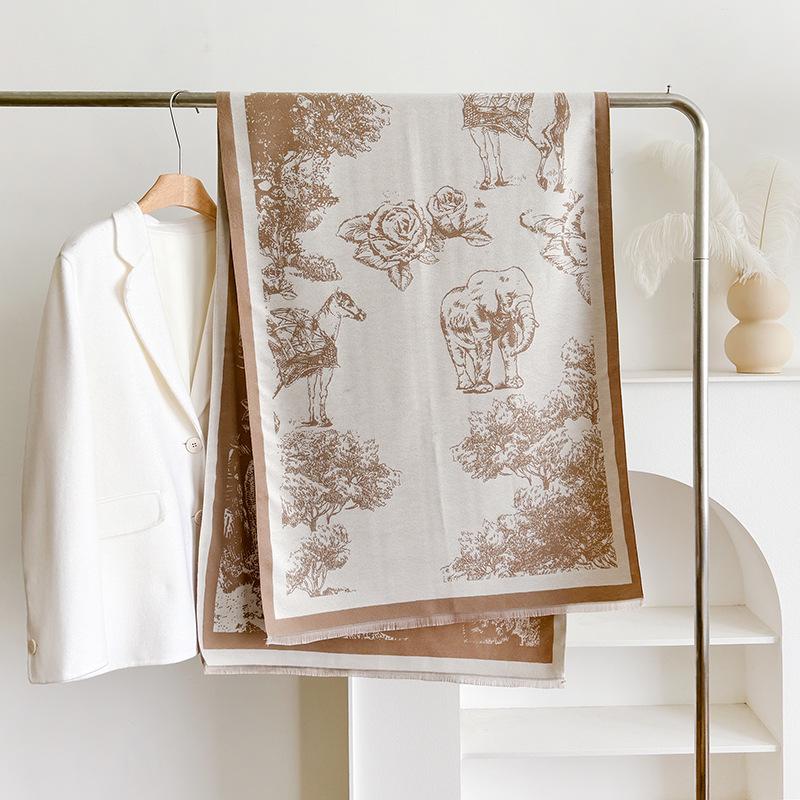Retro Double-Sided Printing Imitation Cashmere Women'S Scarf Winter Fashion High Temperament Thickened Warm Versatile Shawl