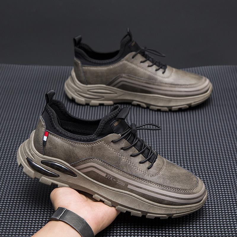 Leather Men's Shoes with Thick Sole Lightweight Trendy and Fashionable Casual Shoes Simple Men's Work Labor Protection Leather Shoes