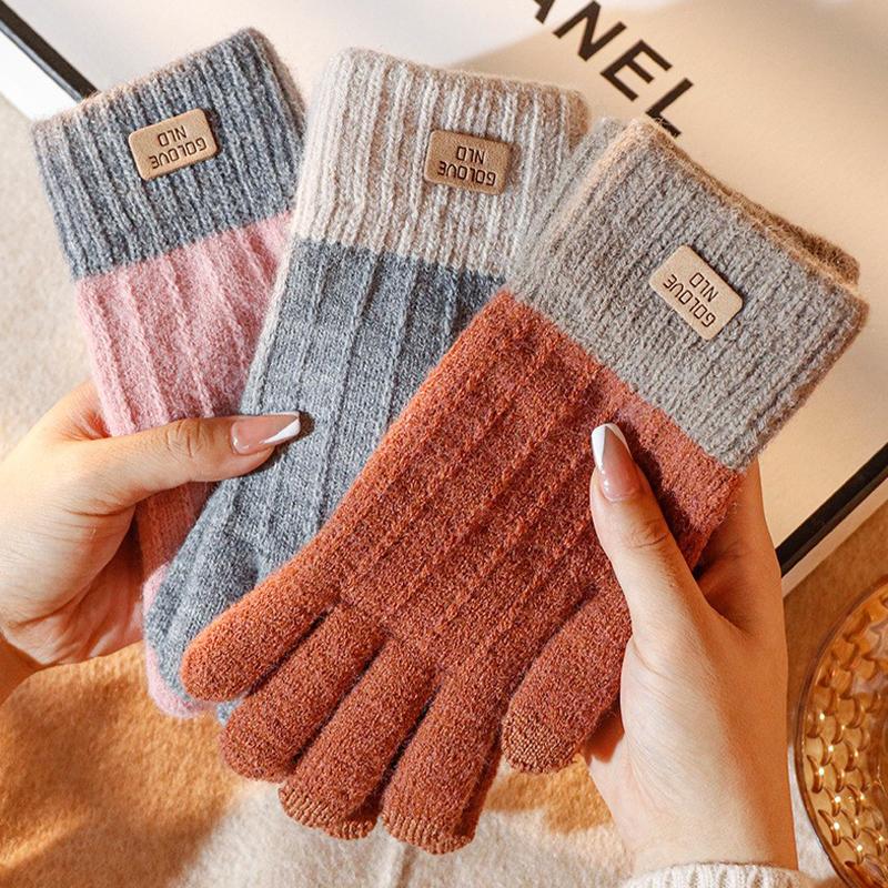 Women Warm Thick Plush Knitted Gloves Touch Screen Men Women Fashion Autumn Winter Keep Warm Riding Skiing Outdoor Gloves