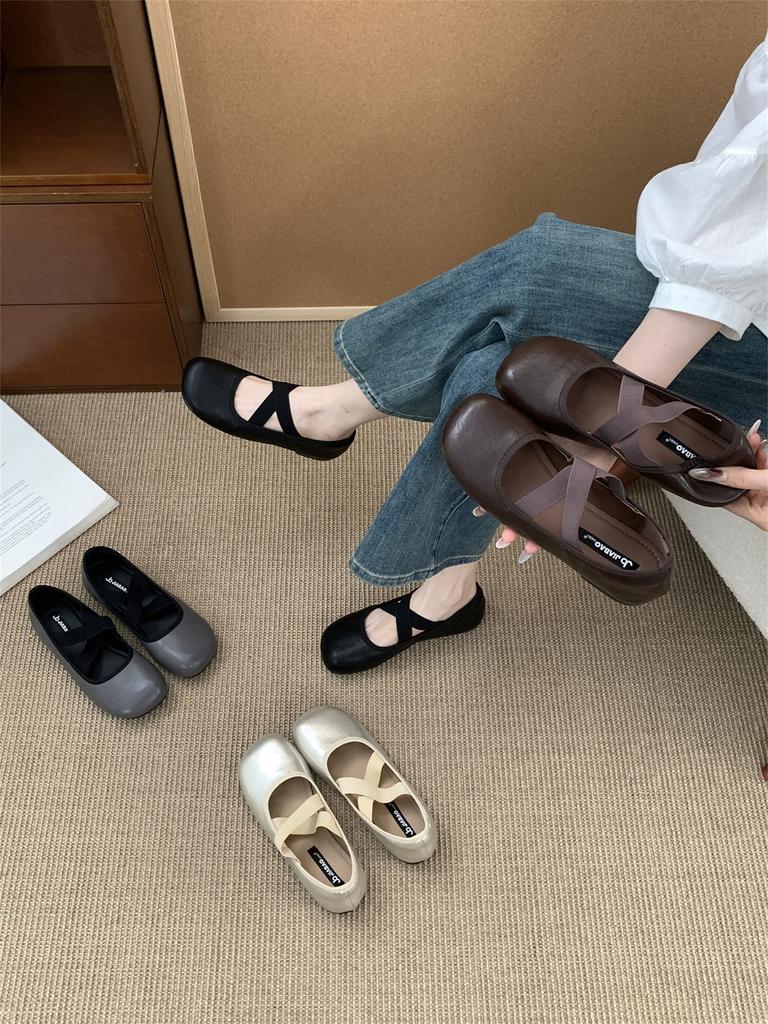 Retro runder Kopf Nische Kreuzband Ballett flacher Mund Einzelne Schuhe Damen 2025 Herbst neu Französische Mary Jane Schuhe