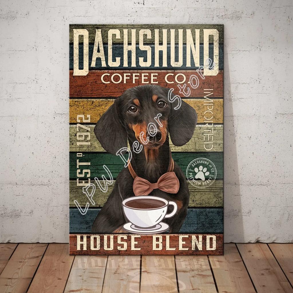 Dachshund Tin Metal Sign Coffee Poster Gift Wall Art for Cafe Kitchen Coffee Corner Coffee Pot for Men Women Xmas Gift 8x12inch