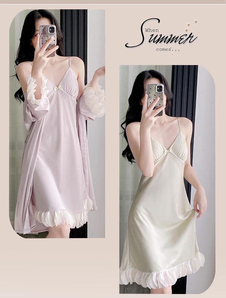 Dámské pyžamo z ledového hedvábí s V-výstřihem a volánky 2025 - Stylové, Sexy a Univerzální pro Domov nebo Ven