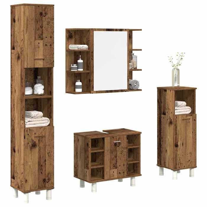 VidaXL Ensemble de meubles salle de bain 4 pcs bois d'ingénierie, armoire de salle de bain, placard de salle de bain, meuble 3328557