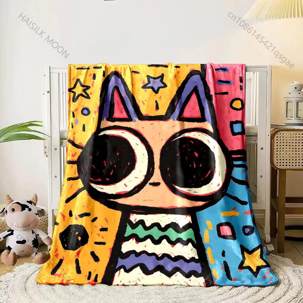 

1PC Colorful cartoon cat starry background Print Adult Children Warm Blankets Home Travel Car Soft Comfortable Luxury gifts 75x90cm