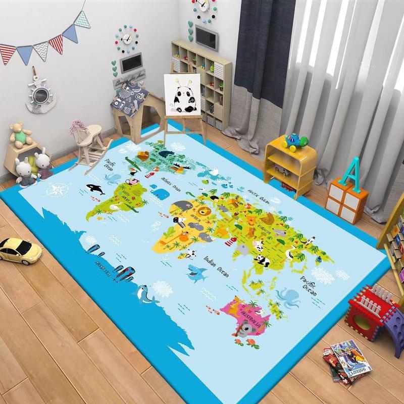 Children's Navigation Map Pattern Carpet Baby Game Crawling Rugs for Living Room Children's Room Decorative Anti Slip Floor Mats