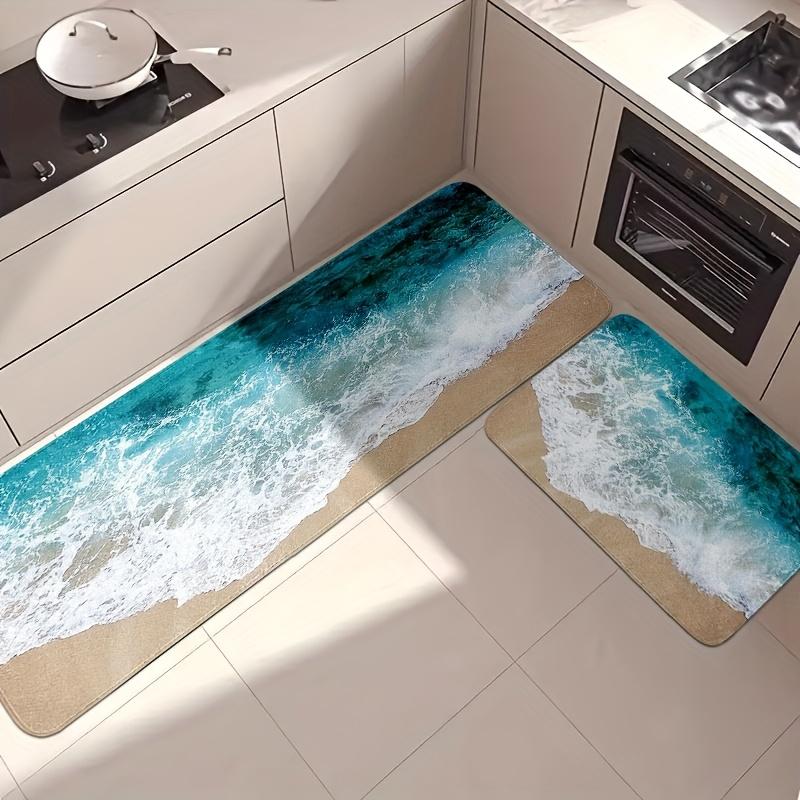 Blaues Strandwellen Küchenmatte Dekor Flur Balkon Waschküche Rutschfeste Bodenmatte Badezimmer Fußmatte Teppich für Wohnzimmerdekor