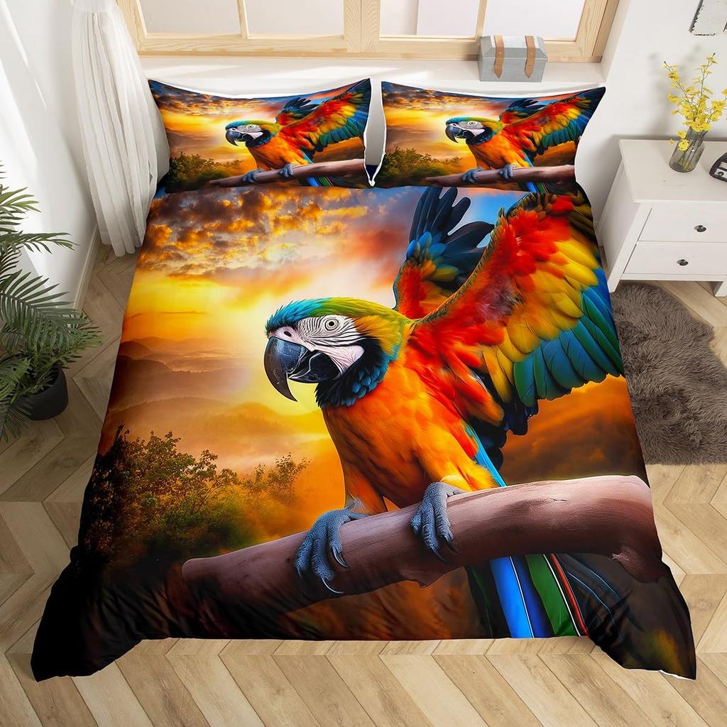 Leichte Bettbezug-Sets mit Vogelmotiv für Damen Mädchen Dekoratives Bettwäsche-Set mit 1 Bettbezug 2 Kissenbezügen Queen King Size Einzelbett Doppelbett