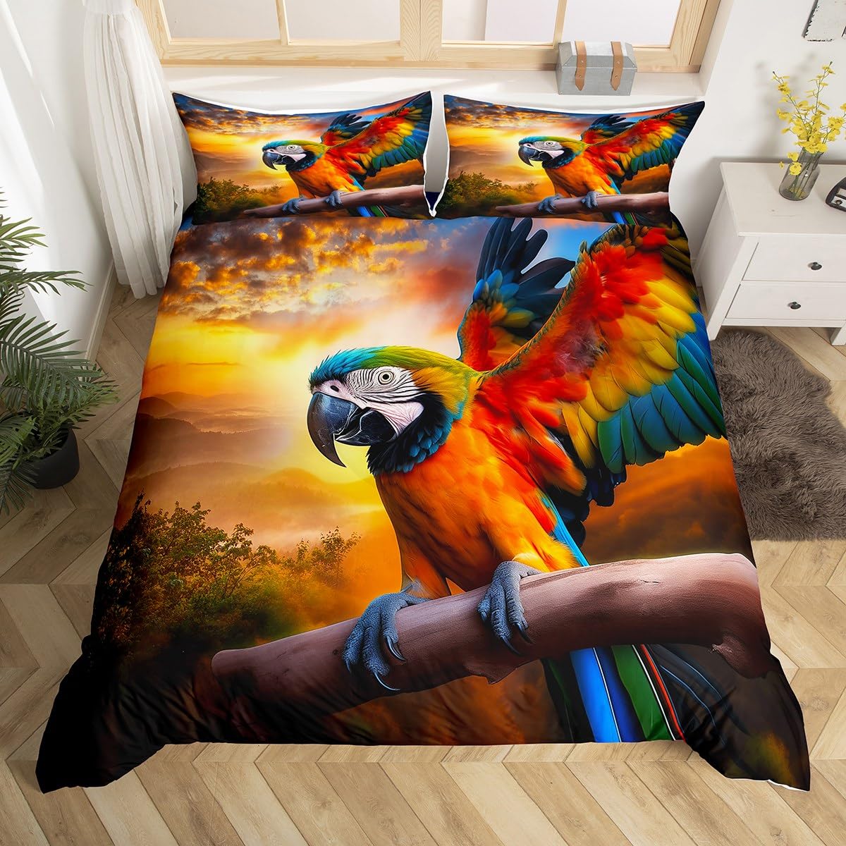 

Scenery Duvet Covers For Teens Adults Queen Dusk Orange Sunset Quilt Cover With 2 Pillowcase Romantic Sunset Birds Bedding Set EU Single(135*200cm)3pcs