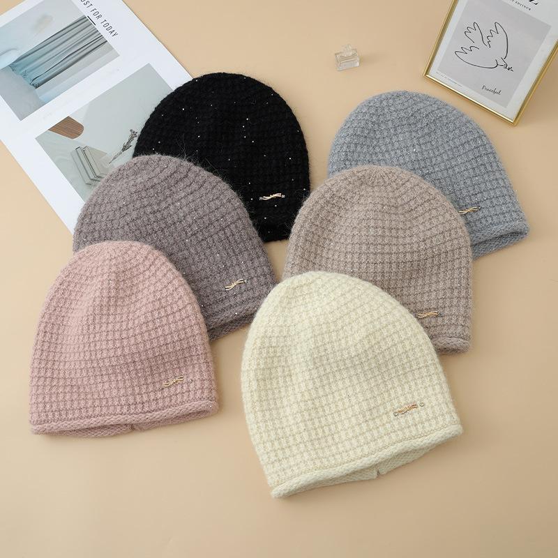 Korean New Colorful Diamond Plaid Rabbit Hair Pile Hat Outdoor Plus Velvet Thickened Windproof Warm Hat Autumn and Winter Casual Cold Hat