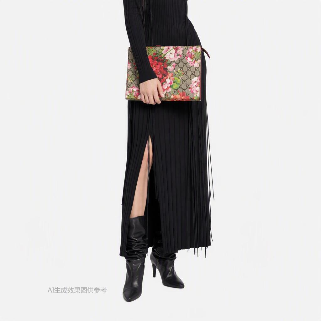 [Pre-Owned] GG Blooms Logo Canvas And Leather Clutch Bag Large - Excellent #1EG2VV6