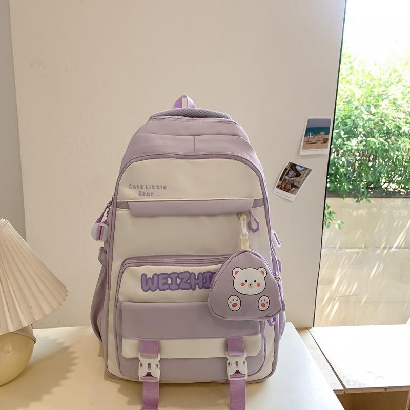 Student Schoolbag Color Block Women's Large Capacity Lightweight Backpack Middle School Student Backpack with Coin Purse