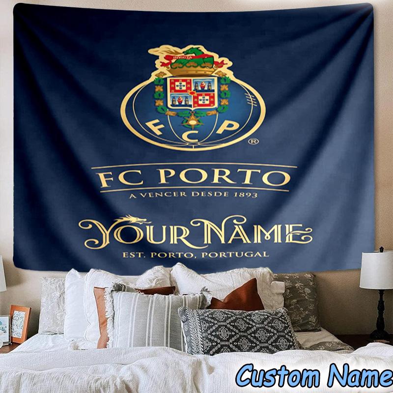 Individuelles Namens-FC-Porto-Wappen-Design. Bedruckter Wandteppich, für Schlafzimmer, Wohnzimmer, Studentenwohnheim, Große Wanddekoration, Stoffdekor Fächer Geburtstagsgeschenke