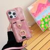 For iPhone 15 Pro Case Ring Kickstand Card Holder Jeans Cloth Texture PU Leather Back Cover with Strap