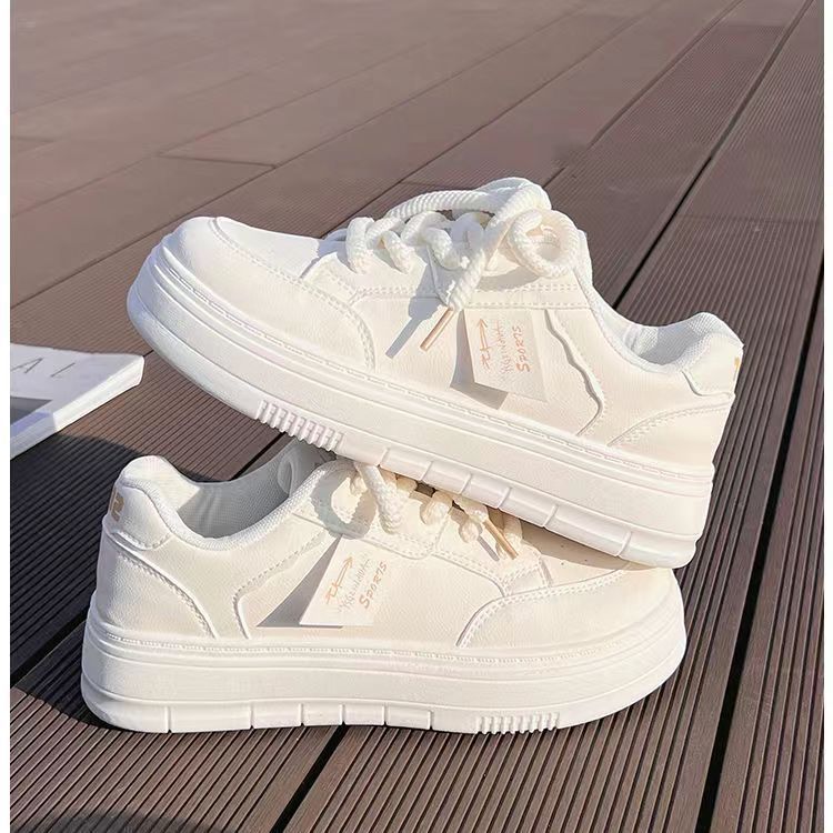 High-value Milk Fufu Little White Shoes for Women's 2025 Spring New Versatile Student Sports Thick-soled Heightening Casual Board Shoes