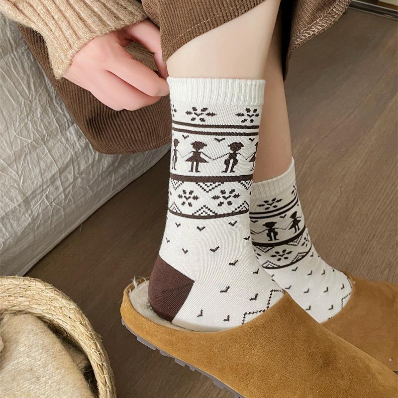 

Female Spring and Autumn Vintage All Match Cartoon Button In Tube Socks 1 pair