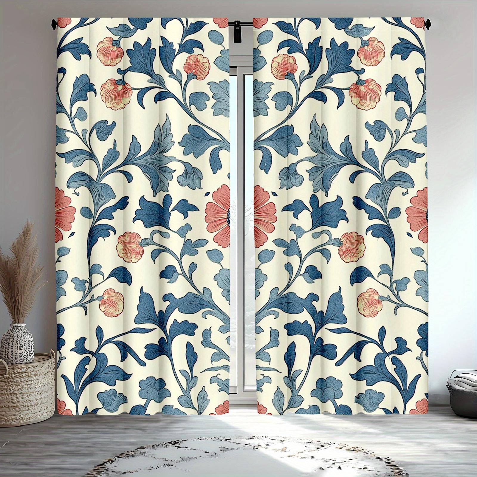 

2 шт. штор с цветочным узором «Весенний сад», полиэстеровая ткань, машинная стирка, подходят для украшения спальни и гостиной 53x116cm &2pc