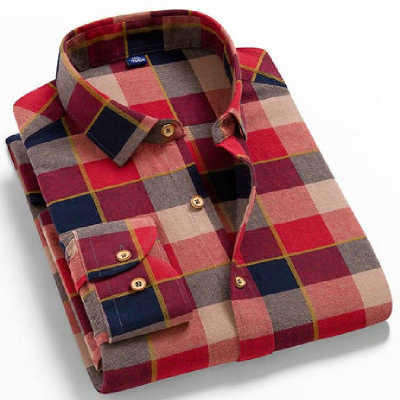 

Чоловіча бавовняна фланелева картата сорочка 2025 - Нова покращена версія DTF, Модний та універсальний повсякденний одяг M