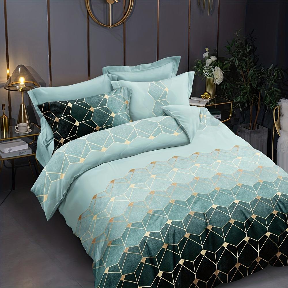 3Pcs Multiple Colors Available Luxe Geometric Marble Pattern Duvet Cover Set - Breathable Polyester Zippered Machine Washable