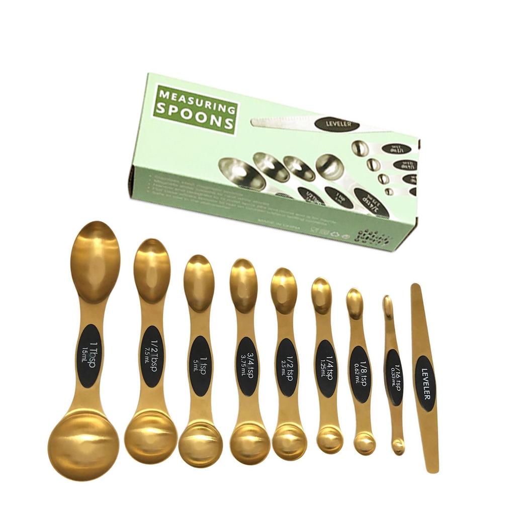 9-Piece Dual-End Stainless Steel Magnetic Measuring Spoons with Gram Scale