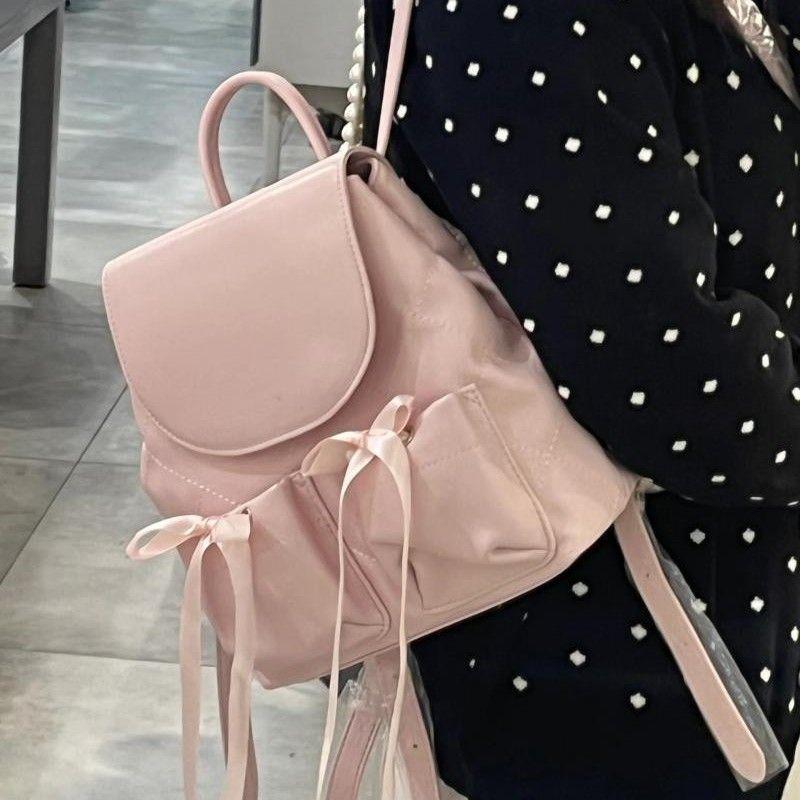 

JIAERDI Sweet Cute Bow Backpack Women Ballet Style Ribbon Diamond Lattice Rucksack Ladies Elegant Gentle Casual Mochilas Mujer 22x25x11cm розовый