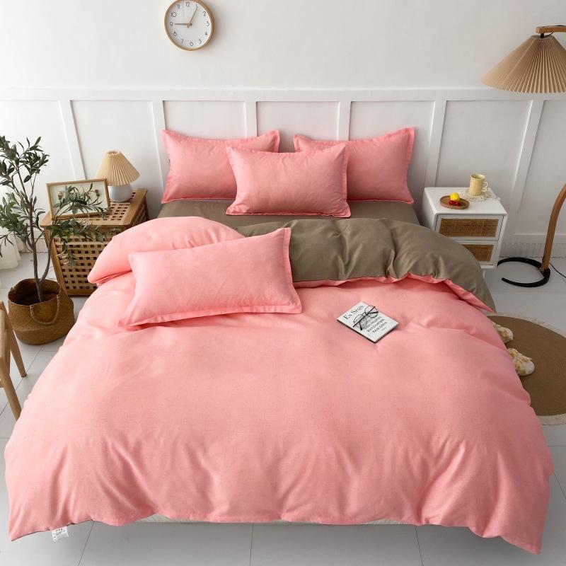 Four Seasons Sengesett 4 stk børstet sengetøy Husholdningsstudent-trykt laken Dynetrekk Putevar for King Queen Beds
