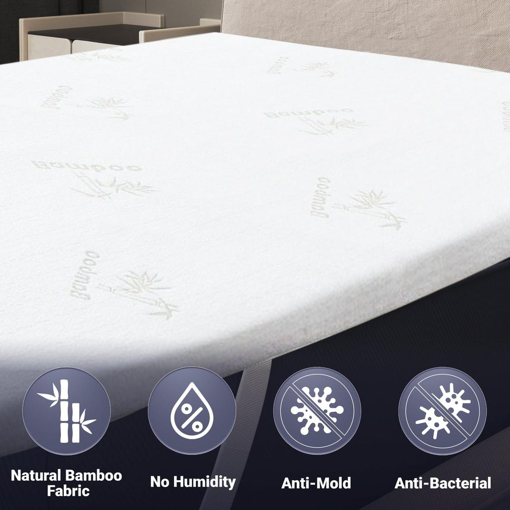 The White Stone Surmatelas en Latex Naturel, Déhoussable 5 cm | Tissu en Bambou Respirant et Hypoallergénique | Élastiques aux Coins 