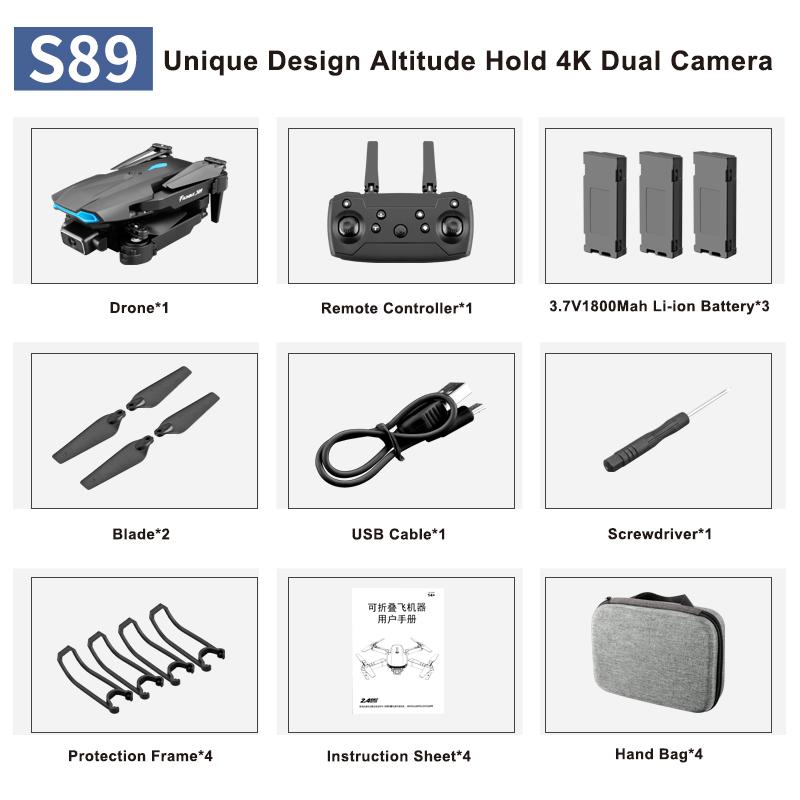 2022 New Mini Drone S89 Pro 4k HD Dual Camera WiFi Fpv Dron Height Preservation Quadcopter Rc Helicopters Quadcopter Boy Toys