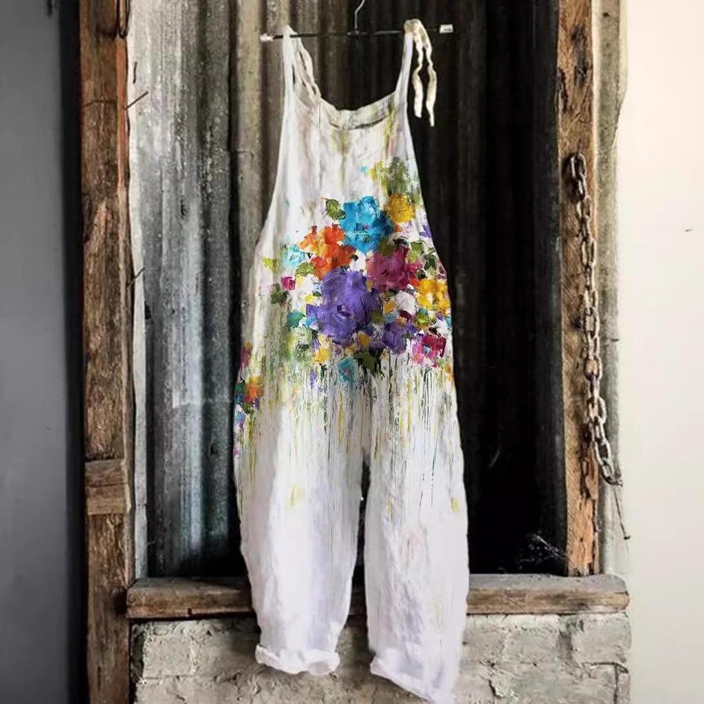 2025 Summer Retro Print Wide-Leg Women's Jumpsuit