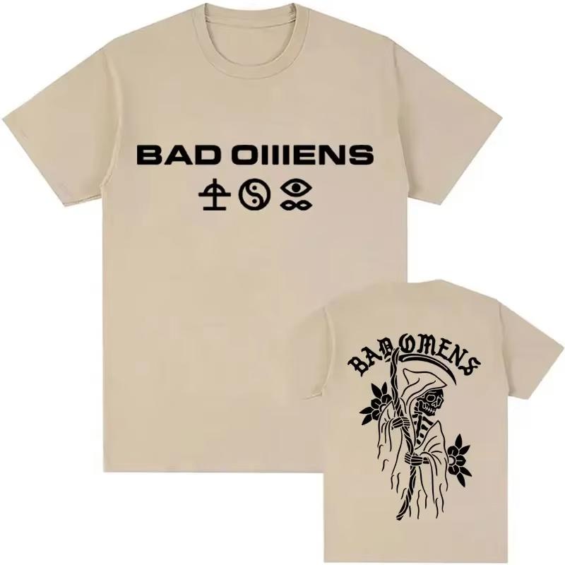 Summer T-shirt: Bad Omen Band Tour American Music Death Peace Soul Bone Graphic Short-sleeved casual style rock T-shirt Gothic