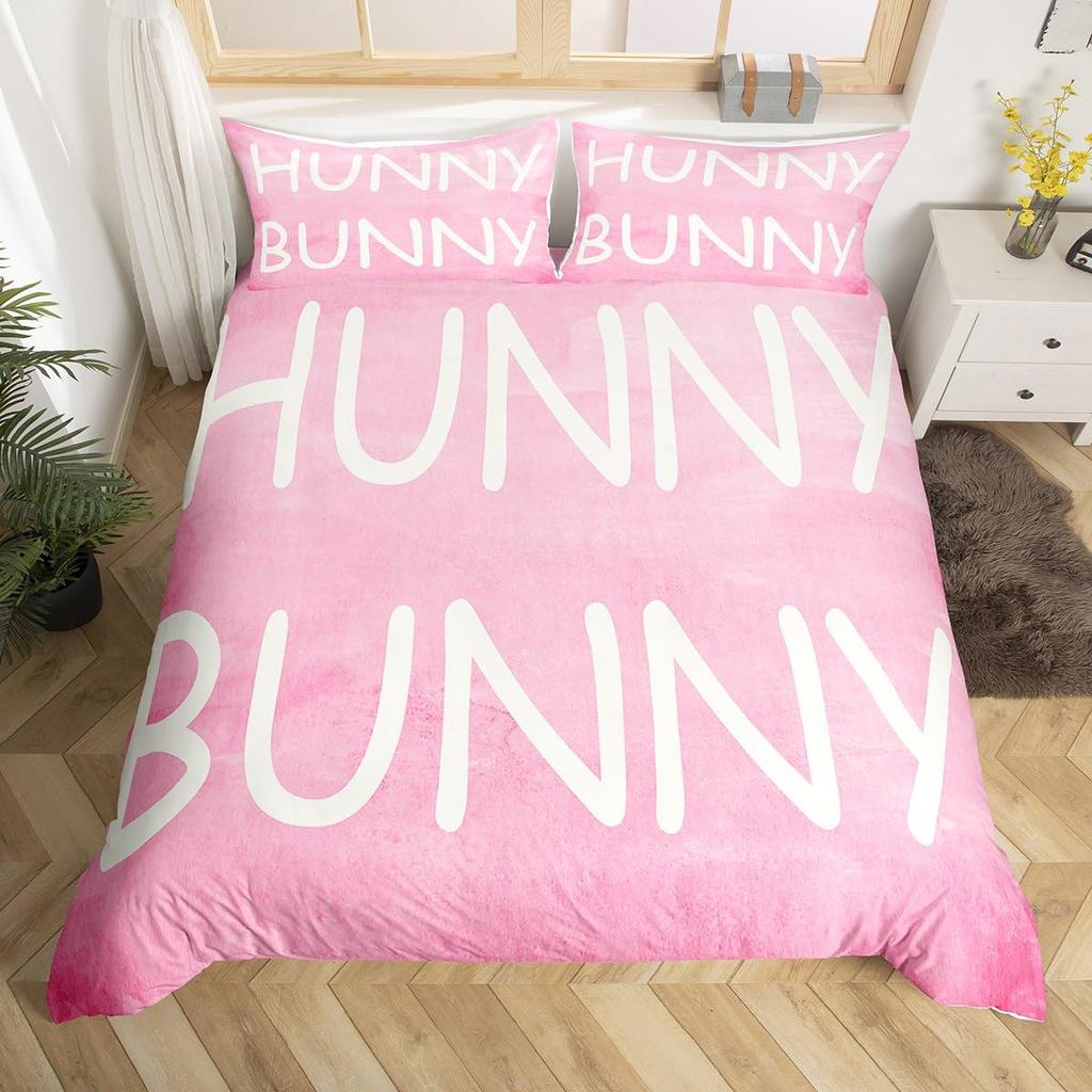 Happy Easter Bedding Set Cartoon Rabbit Egg Duvet Cover Full Kids Pink Purple Cute Bunny Comforter Cover Cute Animal Quilt Cover