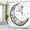 Schwarz-Weiß Paisley Blumiger Mond Duschvorhang - Halbmond Edelstein Astrologie Design, Elegantes Polyester, Mystische Badezimmer Dekoration